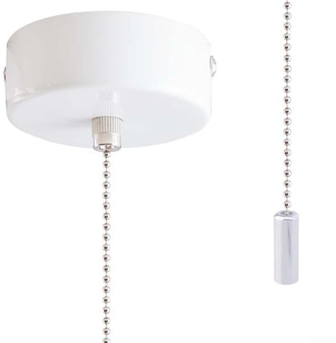 Jotekonoby Pull Cord Light Switch, with 150cm Chain, Bathroom Ceiling Light Pull Cord Switch, Bathroom Chandeliers Accessories, Chrome Round Cylinder(White)
