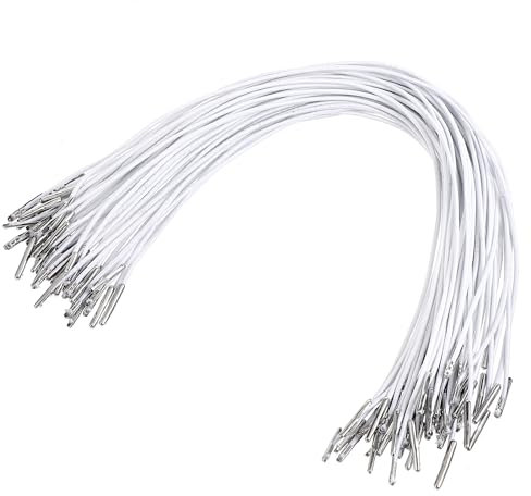 Ymapinc 50 Stück Elastische Widerhaken mit Verschluss Hutgummi Gummibänder Masken Weiß Runde Gummischnur für DIY Masken Hüte Geschenkboxen Halloween und Weihnachten(30cm)