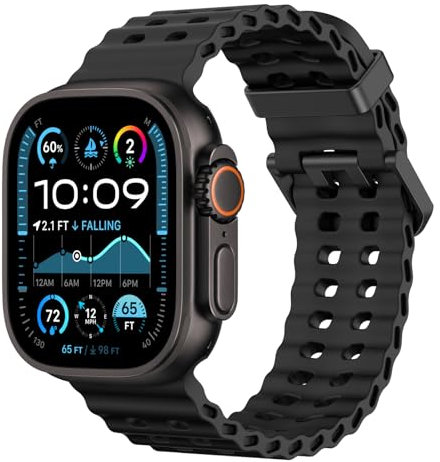 Astorgos Correa Transpirable Ocean Watch Compatible con Apple Watch Ultra 2/Ultra 49mm,Series 10 46mm,9/8/7 45mm,SE2/SE/6/5/4 44mm,3/2/1 42mm,Correa deporte de Silicona para Hombre Mujer, Negro