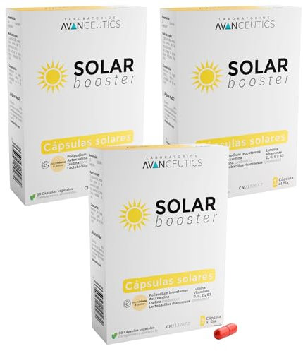 Avanceutics - Solar Booster 3 cajas | Pastillas para el Sol | Capsulas Proteccion Solar Oral, Anti Manchas, Prevención Fotoenvejecimiento y Daño Piel | Protector Solar Oral con Polypodium Leucotomos