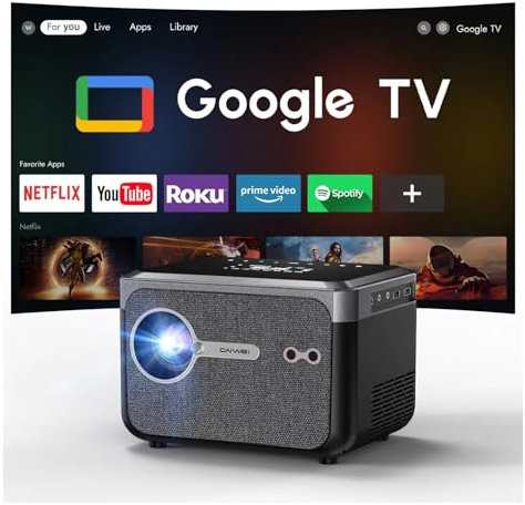 Google TV Projector 4K 1080 ANSI Outdoor Projector with WiFi Bluetooth, Dolby Audio, 38W Speakers Home Theater Projector with Voice Control, Auto Focus, NFC Wireless Cast HDMI for Gaming Camping