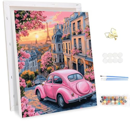 MEIYUDA Peinture par Numero Adulte avec Cadre, DIY Peinture pour Débutants Paris au crépuscule, Facile sur Toile Avec Peintures et Pinceaux Decoration Maison Cadeau 30x40cm
