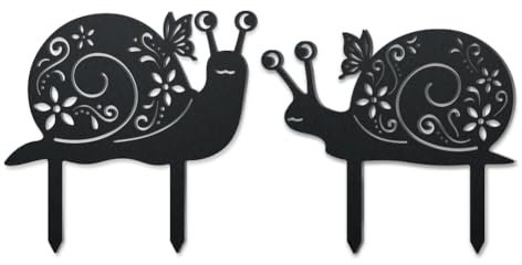 WADORN 2 piquets de Jardin Décoratifs en Métal D'Escargot, Statues D'Escargots Drôles en Métal Silhouettes d'animaux Ornements de Jardin Cadeaux Décoration pour Allées Pelouse Patio Extérieur