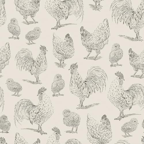 YENHOME Selbstklebende Tapete Hühner 44.5x300cm Klebefolie Deko Beige Tiere Vintage Selbstklebende Tapete für Schlafzimmer Hühnerstall Bauernhaus Wasserfest Folie für Möbel Küche Schrank Backsplash
