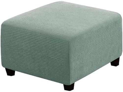 RIRWICM Quadratische Ottomanen-BezüGe, Dehnbarer Abnehmbarer Dicker Jacquard Stoffbezug Waschbar, Weicher Schutzbezug FüR Ottomanen Mit Elastischem Boden (Graugrün)