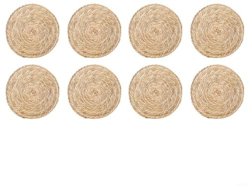Sandyseptember 48 manteles redondos tejidos hechos de paja natural, manteles individuales aislantes del calor para mesas de comedor, decoración de granja, bodas y eventos de fiesta (33 cm, 8 piezas)