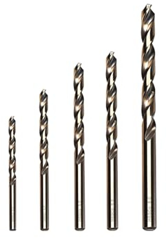 M35 Cobalt Drill Bits for Metal & Hard Steel, 5pcs Basic DIY Set | Heavy-duty HSS cutters, 5% alloy, self-centring tips, dual-flute fluting, multi-material toolbox essential.