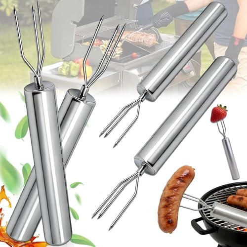Xinlon 4 Pièces Fourchette à Pommes de Terre en Acier Inoxydable, Inoxydable fourchettes à pommes, Fourchette à trois dents pour maïs, Réutilisables Fourchette à Barbecue, Outil de barbecue portable