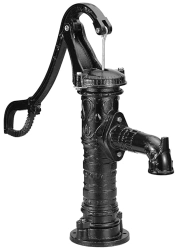Gusseiserne Handschwengelpumpe 40x15x68cm mit 8mm Wandstärke, Handpumpe mit Ergonomischem Griff & Retro-Design, Einfache Montage für Garten Teich und Hof, Maximale Pumptiefe 6m, Schwarz