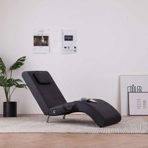 RMIHSJG Massage-Chaiselongue mit Heizfunktion und Kissen in Schwarz Kunstleder, ergonomische Polsterung, Massagepunkte und Fernbedienung für höchsten Komfort, robuste Beine aus Stahl