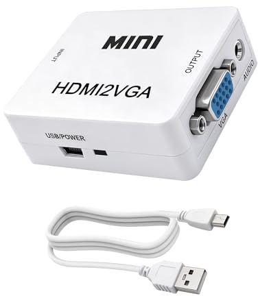 MEIRIYFA Adattatore da HDMI a VGA, adattatore Unidirectional HDMI a VGA con audio da 3,5 mm e cavo di alimentazione Mini USB per computer, desktop, laptop, PC, HDTV, monitor, proiettore e altro ancora