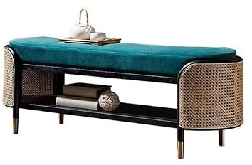 AERTSDFGT Ottoman Bench Wooden Rattan Belt Storage Woven Bed End Bench Bedroom Rectangular Porch Shoe Bedside Long Foot Rest Long Stool