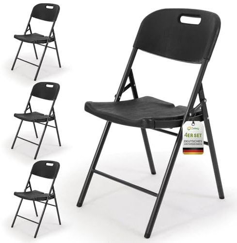 Sekey Klappstuhl 4er Set, Klappstühle aus Kunststoff und Metall, Campingstuhl Gartenstuhl Klappbar bis 150KG, Outdoor-Stuhl für Esszimmer, Wohnzimmer, Garten & Terrasse, Schwarz