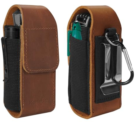 KENOBEE Multitool-Hülle aus Leder, EDC-Tasche für Camping Wandern | Holster mit Taschen kompatibel mit Leatherman Wave Plus Wingman Surge Rebar Rev, kleine Werkzeugtasche mit Gürtelclip,