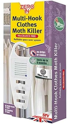 Zero In Multi-Hook Clothes Moth Killer Hanging Unit. Hang in Wardrobes and Place in Cupboards and Drawers to Kill Clothes Moths, Eggs, and Larvae. Fragranced
