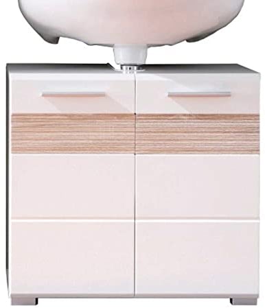 trendteam smart living - Mezzo - Waschbeckenunterschrank - Weiß Hochglanz/Eiche Sägerau - Waschtisch mit 2 Fächern und 1 Einlegeboden - (BxHxT) 60 x 56 x 34 cm - moderner Badschrank