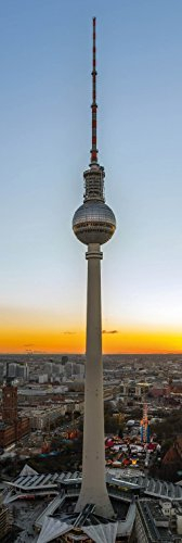 1art1 Berlin Poster Der Fernsehturm Bei Sonnenaufgang Bilder Leinwand-Bild Auf Keilrahmen | XXL-Wandbild Poster Kunstdruck Als Leinwandbild 150x50 cm
