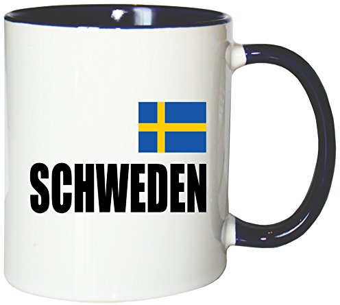 Mister Merchandise Kaffeetasse Schweden Fahne Flag Teetasse Becher, Farbe: Weiß-Blau