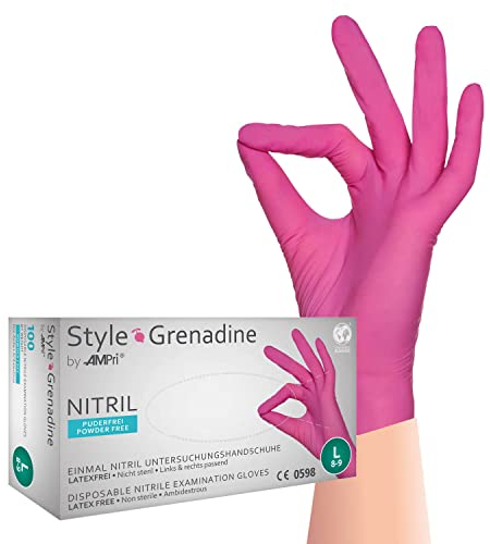 AMPri Med-Comfort Lot de 100 gants jetables en nitrile non poudrés Magenta/Rose Taille M, M, L, XL