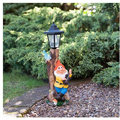 A2Z Home Solutions Outdoor Perfect Garden Gnome with Solar Lamp Post - Orange