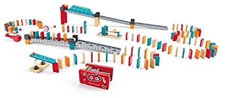 Hape Roboterfabrik Domino | doppelseitiges Dominoset mit Holzkugel, Lernspielzeug für Kinder