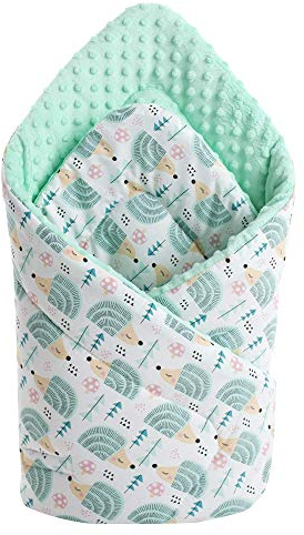 Medi Partners Einschlagdecke Steckkissen Minky 100% Baumwolle 75x75 cm Schlafsack doppelseitiges weich ganzjährig multifunktional antiallergisch Babys (Minze Igel mit minzer Minky)