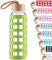 Cleesmil Sport Bouteille en Verre, Gourde Verre sans BPA avec Manchon en Silicone et Couvercle en Bambou 1000 ML (Vert d'herbe)