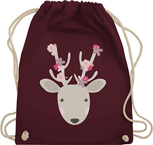 Turnbeutel Rucksack - Kompatibel mit Oktoberfest Tasche - Süßer Hirsch - Frühlingstiere - Unisize - Bordeauxrot - kindergarten baumwollbeutel oktoberfestbekleidung trachten+rucksack bayrische reh