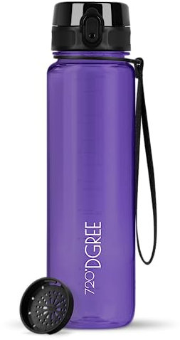 720°DGREE Botella Agua 1 Litro “uberBottle“ - Tamiz-Fruta, crystalClear - Sin BPA, Prueba de Fugas, Reutilizable - Cantimplora, Water Bottle ideal para Deporte, Fitness, Gimnasio, Senderismo, Ciclismo