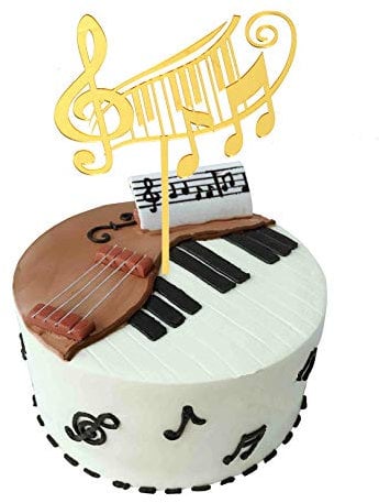Tiptop Home Gold Acrylic Happy Birthday Cake Topper Piano Birthday Music Party Decorations DIY Supplies
