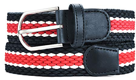 MASADA Stoffgürtel - Dehnbarer Stretch-Gürtel für Damen und Herren 3,2 cm breit elastisch 110-120 cm lang - Dunkelblau-Rot gestreift
