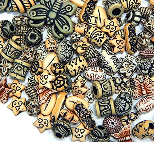 270 Stück (100g) Kunststoffperlen Perlenmischung Tibet Antik Plastik Perlen Bunte Mix Motive Acrylicperlen Set Perle zum Auffädeln 6mm bis 30mm Bastelset