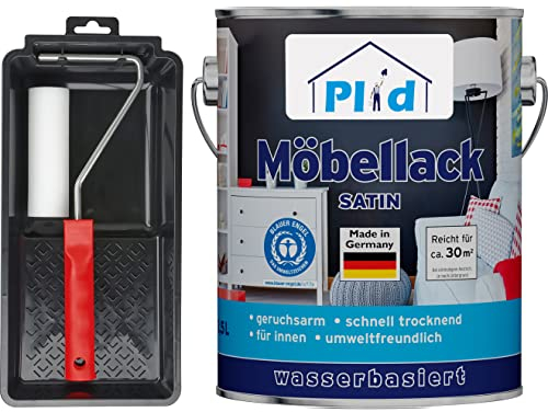 Plid® Möbellack Weiß - Seidenglänzend - [DIN EN 71.3 - KINDERSPIELZEUG - GEEIGNET] - innen & aussen - Blauer Engel - Weisslack - Türenlack - Holzlack - Spielzeugfarbe - Made in Germany 2.5l Set