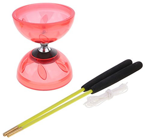 Sharplace Jeux de Plein Air-Triple Roulement Diabolo avec des Baguettes en Caoutchouc Jouet Cadeau Enfant Adulte - Rouge, 13cm