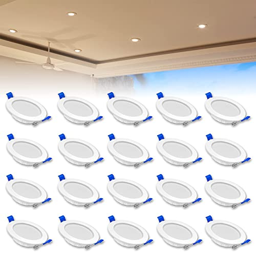 YRHome LED Einbaustrahler 230V Ultra Flach Einbauleuchte 20er Set 5W Badleuchte Einbauspot Aluminium Mini Deckenspot für Wohnzimmer Schlafzimmer und Küche 20x5W Warmweiß