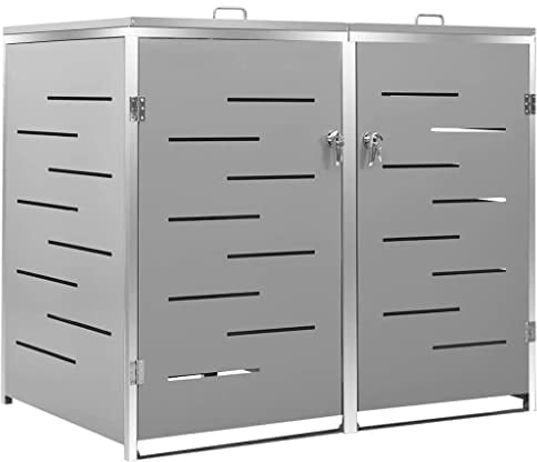 vidaXL Mülltonnenbox für 2 Tonnen Abschließbar Rostfrei Müllbox Mülltonne Mülltonnenverkleidung Müllcontainer Gartenbox 138x77,5x115,5cm Edelstahl