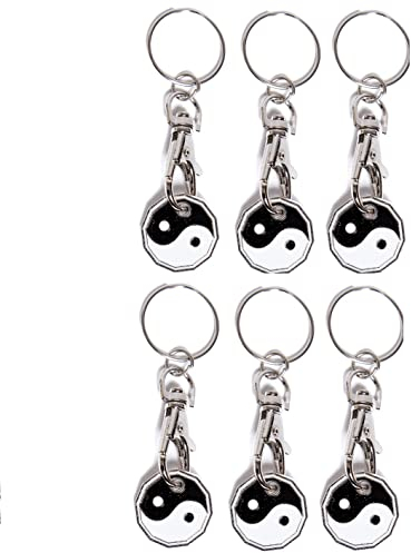Craft 4 You 6 x Einkaufswagenchip UK Schlüsselanhänger £1 Münze Form Pfund Tokens Schlüsselanhänger für Supermärkte Schließfach Fitnessstudio (6 x Yin Yang)