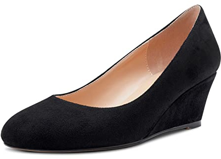 Saekcted Damen Pumps mit Mittlerem Absatz Klassische Runder Spitze Keilschuhe Büro Schuhe 5CM High Heels High Heels