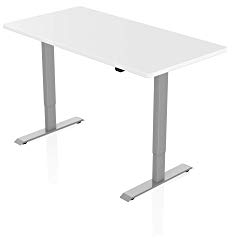 - AGIL - Elektrisch Höhenverstellbarer Schreibtisch - Graues Gestell mit Einzelmotor & Weißer Tischplatte - 140 x 70 cm - stufenlos verstellbar - Ergonomischer Sitz-steh-Schreibtisch