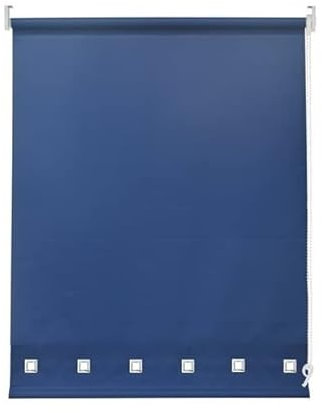 Square Eyelet Windows Roller Blinds Polyester Fabric, Easy Fit Trimmable, Blind with Metal Tube and Child Safe Fittings (Width 90cm x Length 165cm, Estate-Blue Pantone# 19-4027TPX)