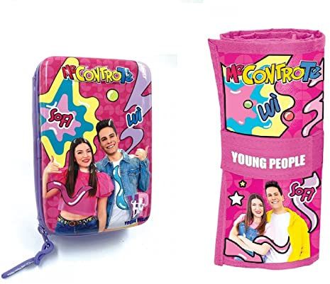 Me contre T - Rouleau avec crayons et couleurs + trousse 1 zip complet kit scolaire lui et sofì 2022-2023 FUCSIA, fuchsia, Rouleau et trousse pleine 1 fermeture éclair