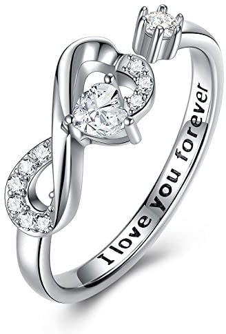 CRYSLOVE Unendlichkeit Ringe Für Frauen 925 Sterling Silber Infinity Geburtsstein Verstellbar Promise Verlobungsring Herz Zirkonia Trauringe Damenring,Damen Schmuck