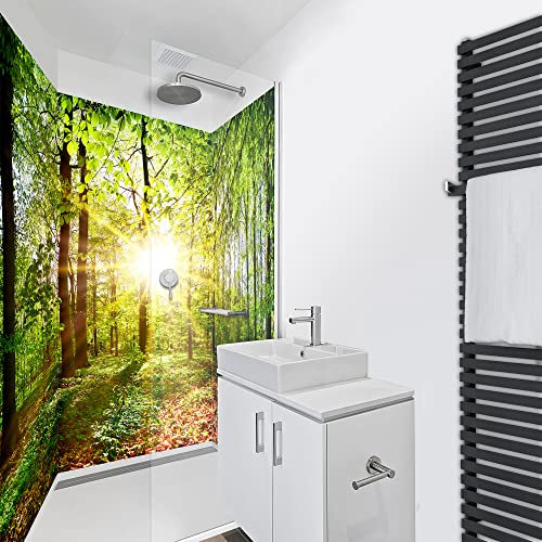 WANDFREUDE individuelle Duschrückwand Aluverbundplatte auf Maß (3 Stück - Waldfrühling - Premium Brillant Lack) – Dusche Wandverkleidung Duschwandverkleidung Duschrückwände