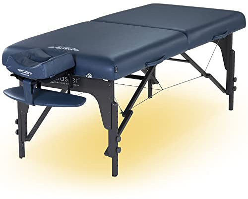 Master Massage Montclair Mobile Massageliege Reiki Kosmetikliege Therapiebett Behandlungsliege Klappbar mit Ambiente Beleuchtung Holz 71cm Königsblau