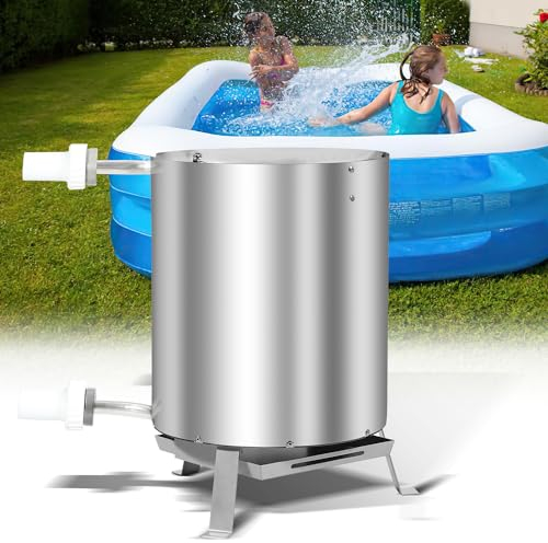 Ansobea Edelstahl Poolheizung mit Feuer und Heizspirale, Schwimmbadheizung Ø 36/38 mm Anschluss,Beginnen Sie die Badesaison in Ihrem eigenen Tempo,Poolofen Feuertonne mit Feuerfestmatten