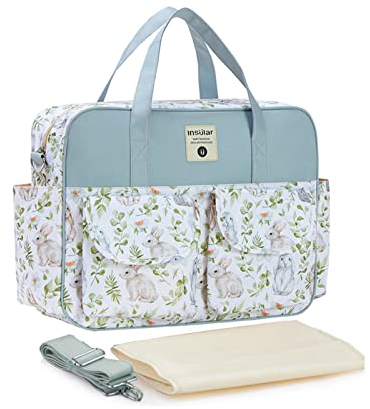SONARIN Elegante Borsa Fasciatoio per Neonato a Grande Capacità, Tracolla Portatile Impermeabile con Spalline & Fasciatoio per Pannolini da Viaggio (Coniglio)