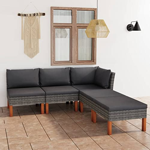 KOIECETA Gartenmöbel 5-TLG. mit Kissen Sofa Lounge Sitzgruppe Garten Garnitur Gartenset Ecksofa Mittelsofa Gartensofa Poly Rattan Grua