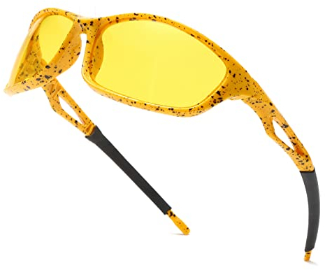 Long Keeper Lunettes Jaune Conduite de Nuit pour Homme Femme, Lunettes de Soleil Sport Polarisées Verre Jaune Vision Nocturne pour Conduite Cyclisme Peche, 65mm