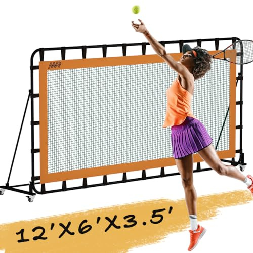 MR Tennis-Rebounder, 30,5 x 1,8 m, verstellbares Rückprallnetz, Multi-Sport-Training, Rückprallnetz, Tennisplatzausrüstung, Rückprallwand auf Rädern für Tennis, Pickleball, Lacrosse, Hockey, Softball,