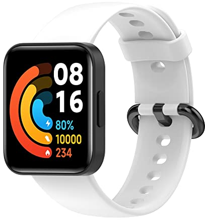 Amzpas Armband für Redmi Watch 2 Lite Armband/Xiaomi Mi Watch 2 Lite,Silikon Weiches Sport Ersatzbänder Uhrenarmband für Redmi Watch 2 Lite/Xiaomi Mi Watch 2 Lite Damen Herren(Weiss)